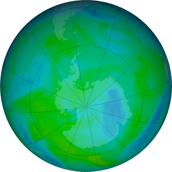 Antarctic ozone map for 08 January 2024